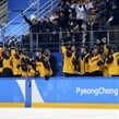 GANGNEUNG, SOUTH KOREA - FEBRUARY 25: Team Germany bench celebrates after a second period goal by Felix Schutz #55 (not shown) against the Olympic Athletes from Russia during gold medal game action at the PyeongChang 2018 Olympic Winter Games. (Photo by Andre Ringuette/HHOF-IIHF Images)

